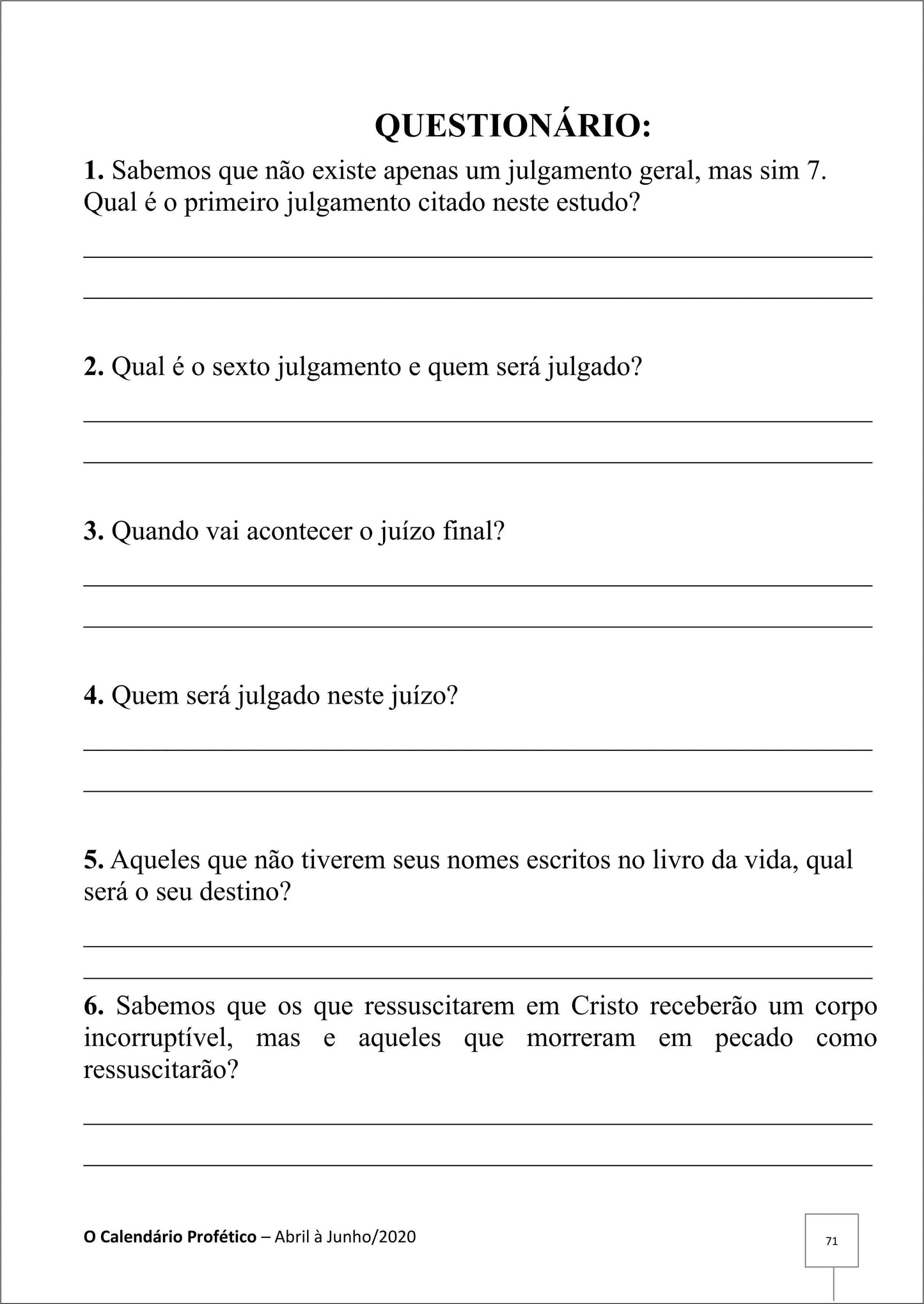 KIT Escola Bíblica - 10 Apostilas O Calendário Profético + (Brinde: O Apocalipse 1,2 e 3)